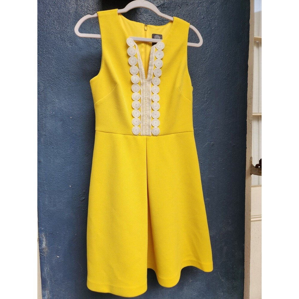 60s 70s Mod Vince Camuto Size 10 Bright Yellow Fit And Flare Dress Brunch Party